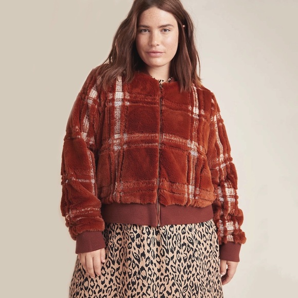 Anthropologie Plaid Teddy Bomber Jacket - Picture 8 of 11